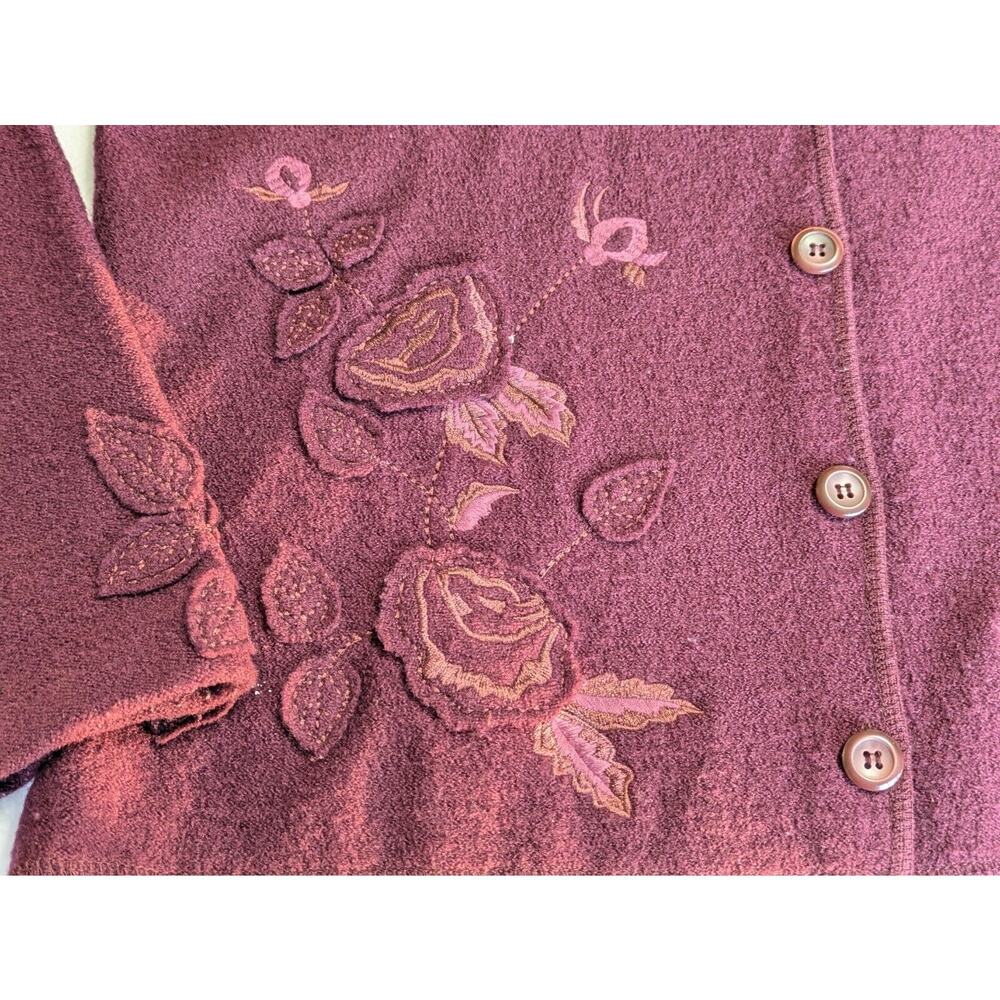 Pendleton Cardigan Sweater Burgundy Embroidered Applique Medium Grandma Floral - Picture 5 of 9